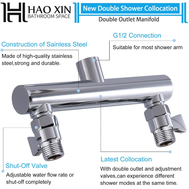 HAOXIN Double Outlet Shower Manifold with Shut Off Valve,Suitable for Dual Sprayer Showering System,Chrome,STC03 - Image 3
